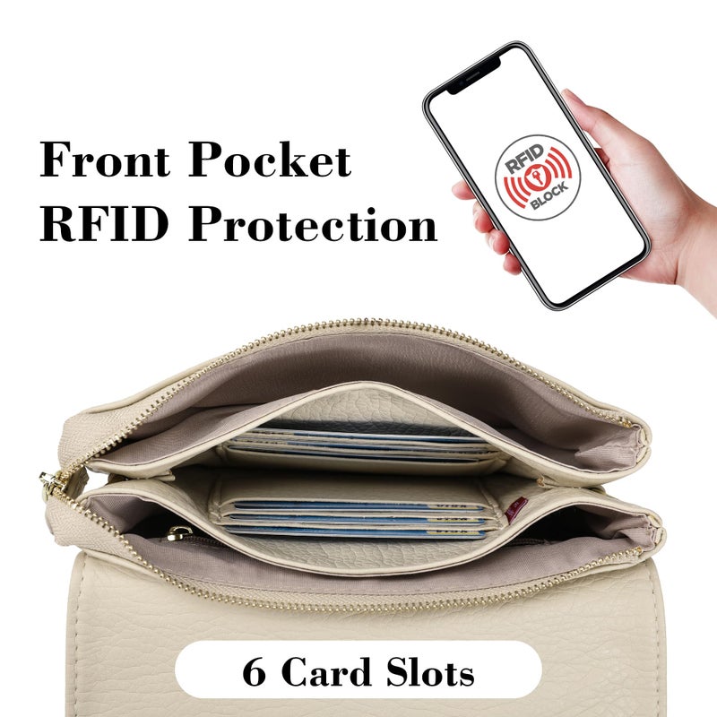 MINICAT RFID Blocking Small Crossbody Bags for Women Vegan Leather Mini Travel Purses Cell Phone Purse Cross Body Bag (Beige Small) - Image 4